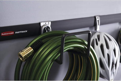 Rubbermaid Fasttrack All in 1 Rail Garage Storage System 50 Pound Capacity Water Garden Hose Hook, Black (2 Pack)