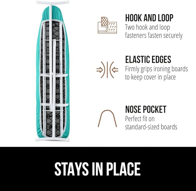 The Original GORILLA GRIP Ironing Board Cover and Pad, Silicone Coating, Thick Scorch Resistant Padding, Heavy Duty Iron Covers Standard Boards, Hook and Loop Fastener Strap, Quatrefoil, 15x54