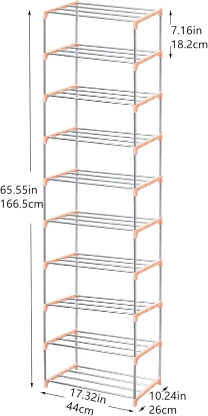 Stackable Small Shoe Rack, Entryway, Hallway and Closet Space Saving Storage and Organization (10-Tier, Pink)