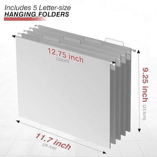 Sinboun Hanging File Organizer Letter-Size File Holder Filing Box Includes 5 Hanging Folders - Metal Mesh Magazine Letter Storage Cabinets File Cart for Office Home School, No Assembly Required Pink