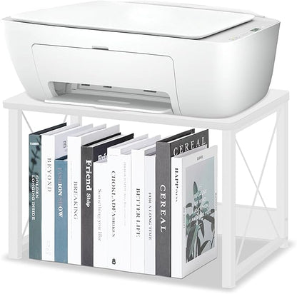 ELITEROO Desktop Printer Stand with Storage, Printer Stand Shelf Desk Organzier for Home/Office, Modern Wood Printer Riser Under Desk Small Table for Printer Fax Machine Copier Scanner (White)