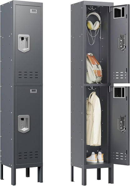 Metal Lockers - 66" Height Steel Lockers for Employees with 2 Door Storage Locker with Card Slot for Employees Gym School Home Office Garage - Assembly Required