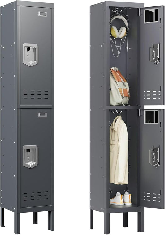 Metal Lockers - 66" Height Steel Lockers for Employees with 2 Door Storage Locker with Card Slot for Employees Gym School Home Office Garage - Assembly Required