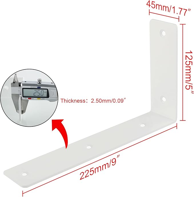 Alise Floating Shelf Brackets Heavy Duty L-Shaped Wall Brackets - White Angle Corner Braces for Shelves, Stainless Steel Reinforced Shelf Support Bracket for Wooden Boards 9x5 Inch,Pack of 4