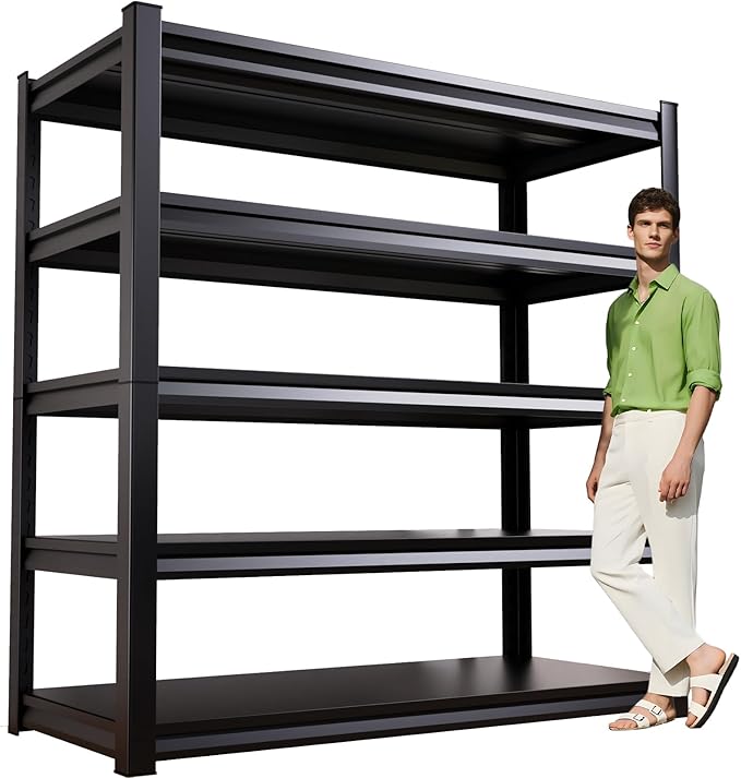 Garage Shelving,Heavy Duty Garage Storage Shelves,Metal Shelving Unit,5 Tier Adjustable Steel Utility Shelf,Use for Basement,Warehouse, Pantry Closet,Black (72" H*59" W*20" D)