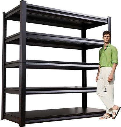 Garage Shelving,Heavy Duty Garage Storage Shelves,Metal Shelving Unit,5 Tier Adjustable Steel Utility Shelf,Use for Basement,Warehouse, Pantry Closet,Black (72" H*59" W*20" D)