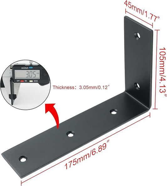 Alise Floating Shelf Brackets Heavy Duty L-Shaped Wall Brackets - Black Angle Corner Braces for Shelves, Stainless Steel Reinforced Shelf Support Bracket for Wooden Boards 7x4 Inch,Pack of 4