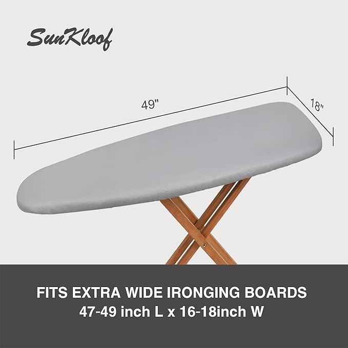 Ironing Board Cover and Pad 18"x49" Extra Wide Natural Cotton, Scorch and Stain Resistant Silicone, 6mm Thick Padding Iron Board Cover with Fasteners Heavy Duty Elastic Edge, Heatproof