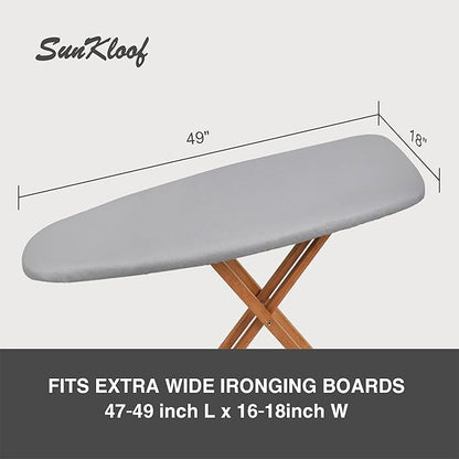 Ironing Board Cover and Pad 18"x49" Extra Wide Natural Cotton, Scorch and Stain Resistant Silicone, 6mm Thick Padding Iron Board Cover with Fasteners Heavy Duty Elastic Edge, Heatproof