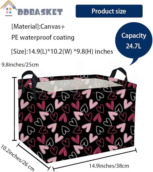Rectangular Kids Basket,Heart Basket,Kids Storage Bin Baby Toy Organizer Box Love Room Decor(Black heart )