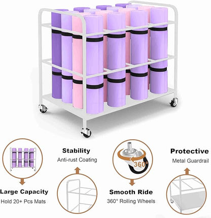 Yoga Mat Holder Organizer Yoga Mat Storage Rack Basket for Home Gym Exercise Workout Equipment Storage Shelf Cart
