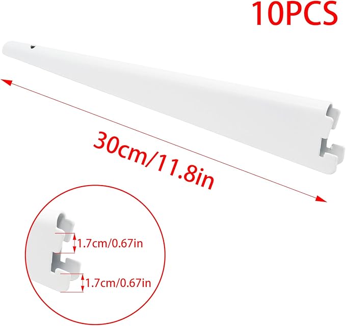 10 Pack Adjustable Shelf Brackets 11.5 Inch, Heavy Duty Wire Shelving Brackets for Double Track System (White)