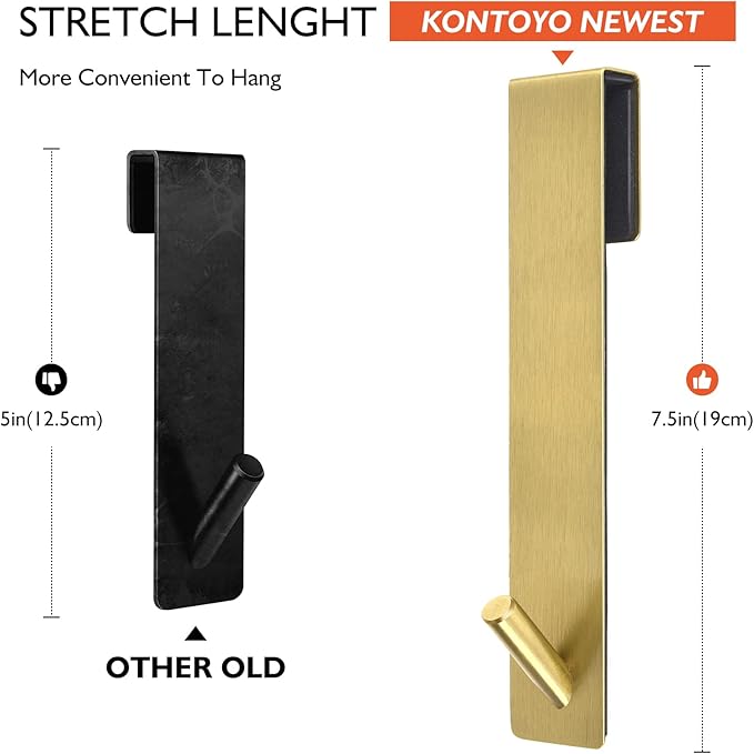 Shower Door Hooks(7.5 Inch),Extended Over Door Hooks for Bathroom Frameless Shower Door,Robe,Towel-2 Pack-Gold
