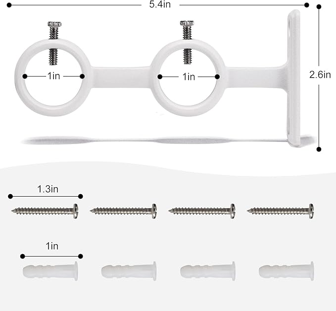 Goowin Double Curtain Rod Holder, 2pcs Brackets Hooks for Living Room, Bedroom Drapery Rods (White)