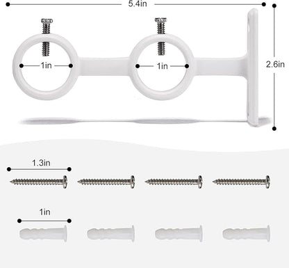 Goowin Double Curtain Rod Holder, 2pcs Brackets Hooks for Living Room, Bedroom Drapery Rods (White)