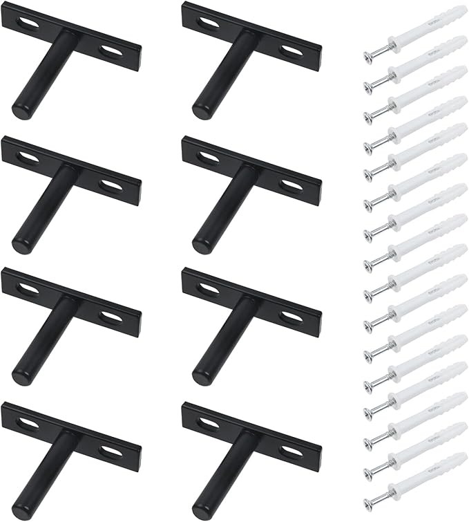 Antrader Black Floating Shelf Bracket,8Pcs 2 Inch Hidden Shelf Brackets Blind Shelf Bracket Hidden Brackets for Floating Wood Shelves,Screws and Wall Plugs Included