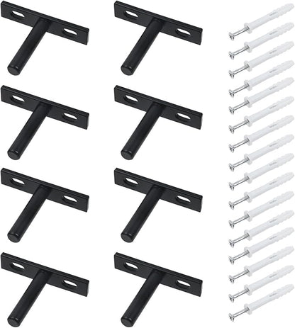 Antrader Black Floating Shelf Bracket,8Pcs 2 Inch Hidden Shelf Brackets Blind Shelf Bracket Hidden Brackets for Floating Wood Shelves,Screws and Wall Plugs Included