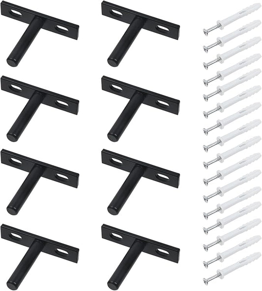 Antrader Black Floating Shelf Bracket,8Pcs 2 Inch Hidden Shelf Brackets Blind Shelf Bracket Hidden Brackets for Floating Wood Shelves,Screws and Wall Plugs Included