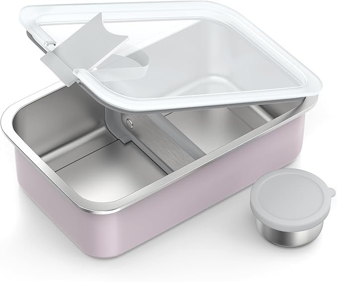 Stainless Steel Bento Lunch Box for Adult, 42oz Leak-Proof Lunch Box Containers, Microwave-Safe, with Adjustable Divider, Convenient Metal Lunchbox for Work, Travel