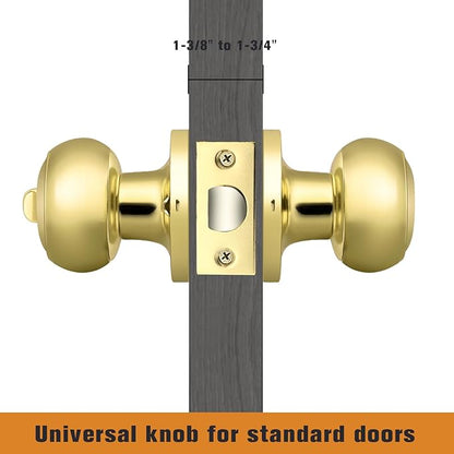 Probrico Polished Brass Door Knobs, Interior Door Knobs with Round Ball Knob, Nickel Privacy Door Knob for Bedroom Bathroom, 10 Pack