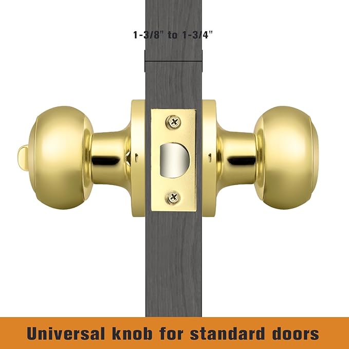 Probrico Polished Brass Door Knobs, Interior Door Knobs with Round Ball Knob, Nickel Privacy Door Knob for Bedroom Bathroom, 15 Pack