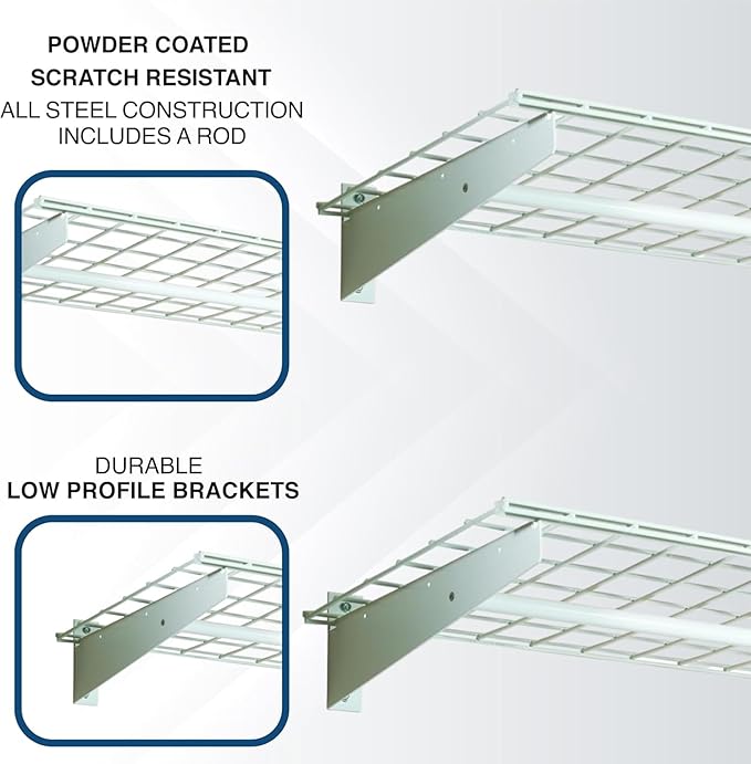 Hyloft Heavy Duty Steel Wall Garage Shelving, 36 in. x 18 in. Adjustable Wall Shelves for Garage Storage, Includes Hanging Rod, Max Shelf Load 200 Pounds, Item 777, 2-Pack, White