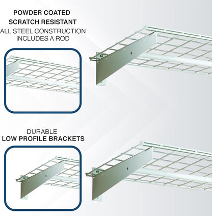 Hyloft Heavy Duty Steel Wall Garage Shelving, 36 in. x 18 in. Adjustable Wall Shelves for Garage Storage, Includes Hanging Rod, Max Shelf Load 200 Pounds, Item 777, 2-Pack, White