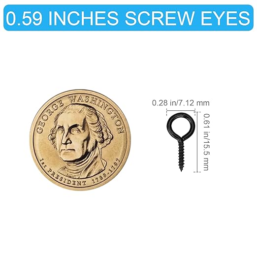 Aovchei Eye Screws, 120Pcs 0.67 Inch, Black 304 Stainless Steel Screw Hooks, Rust-Resistant Self Tapping Eyelet Bolts for Wood, Securing Cables Wires, Indoor & Outdoor for Hanging Artwork