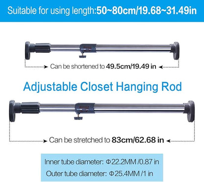 BAOYOUNI Straight Shower Curtain Rod Oval Head Extendable Window Curtain Tension Rail Bar Closet Wardrobe Clothes Hanger Pole Holder (Grey, 19.68-31.49 Inches)