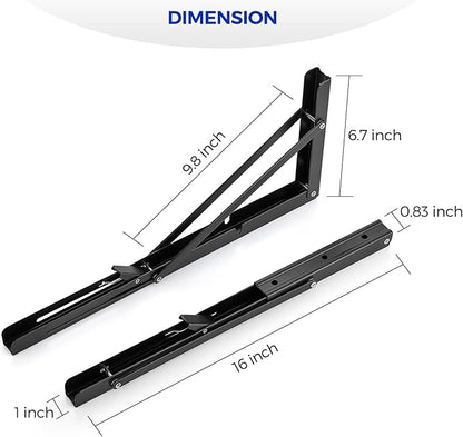 Ravinte 4 Pack 16 Inch Folding Shelf Brackets – Matte Black, Heavy Duty Collapsible Brackets for Tables and Benches – Space-Saving Design