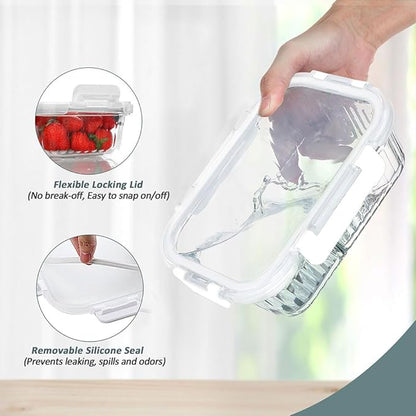 KOMUEE 10 Packs Glass Food Storage Containers Set, Glass Meal Prep Containers with Lids, Airtight Lunch Containers, Microwave, Oven, Freezer and Dishwasher Safe, White