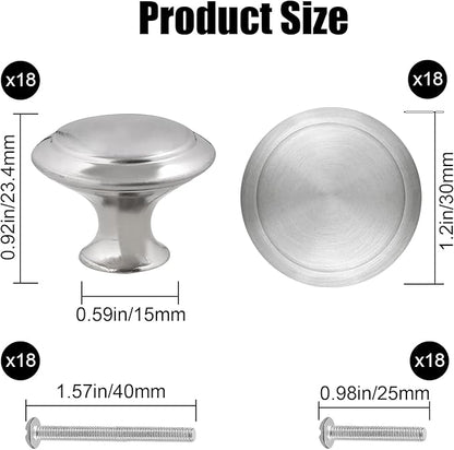Romeda 30mm Silver Cabinet Knobs - 18 Pieces Drawer Pulls for Dressers, Kitchen, Cabinets With Screw