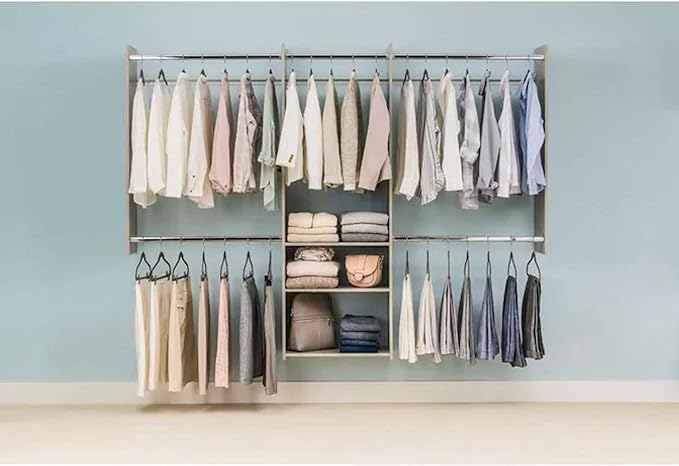 Easy Track OK1460-CG Deluxe Starter Closet Storage Wall Mounted Wardrobe Organizer System Kit with Shelves and Rods, Weathered Grey
