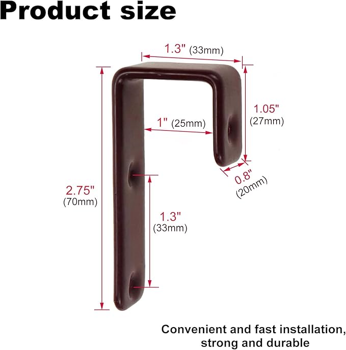 2 Pack Bunk Bed Ladder Hooks, Inside Width 1 inches Brown PVC Coated Kids Bunk Bed J Brackets, Metal Utility Hook Camper/Rv Library Ladder Hardware with 2 Size Screws (Brown)