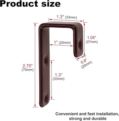 4 Pack Bunk Bed Ladder Hook, Inside 1" Kids Bunk Bed Replacement Hardware, Brown PVC Metal Loft Bed Ladder Hooks, Camper/Rv Bunk Ladder J Hook Brackets with 2 Size Screws (4 Pcak, Brown)