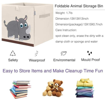 CLCROBD Foldable Animal Cube Storage Bins Fabric Toy Box/Chest/Organizer for Kids Nursery, 13 inch (Rhino)