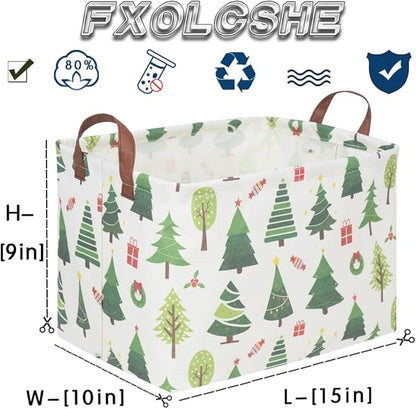 Rectangle Christmas Basket,Nursery Hamper,Waterproof Laundry Hamper,Collapsible Canvas Laundry Basket,Toy Organizer,Kids Room Decor,Gift Basket(woodland)