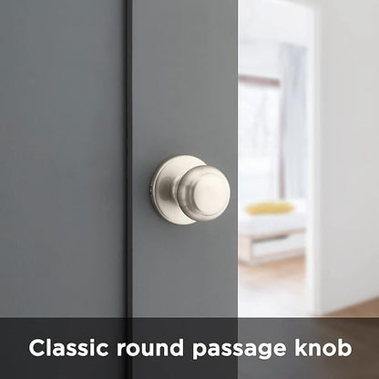 Kwikset Cove Interior Passage Door Knob, Handle for Closet and Hallway Doors, Non-Locking Doorknob in Satin Nickel, with Microban Protection (Pack of 4)