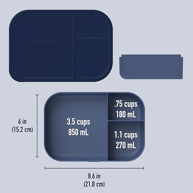 Bentgo® Modern Tray with Matte Lid - Reusable, BPA-Free, Meal Prep Containers for Adults with Removable Divider - 3 or 4 Compartments for Healthy Portioned Meals At Home & On the Go (Navy)