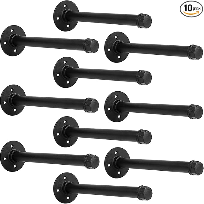 Industrial Pipe Shelf Brackets 10 PCS Wall Mount DIY Shelving Brackets 12 in Shelf Bracket Kitchen Floating Pipe, Included Accessories