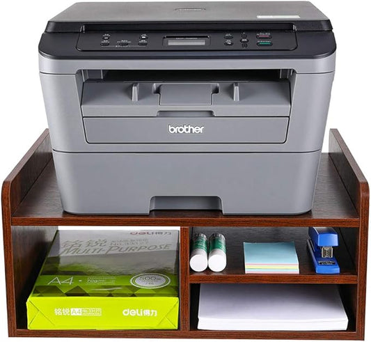 PAG Desktop Printer Stand with Storage, Paper Storage Holder Rack for Desk, Wooden Printer Organization for Home/Office, Retro Brown