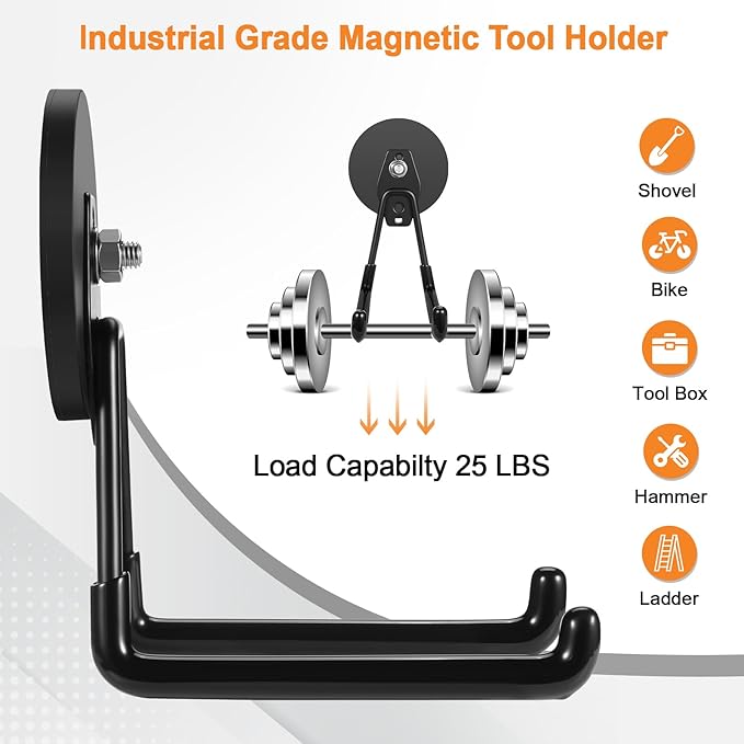 ENUODA Strong Magnetic Hooks Heavy Duty Large Magnet Garage Hooks Storage Hook Utility Magnet Tool Holder for Metal Cabinet, Pegboard, Shelve, Tool Chest,Shovel, Broom, Garden Tools, 2PCS