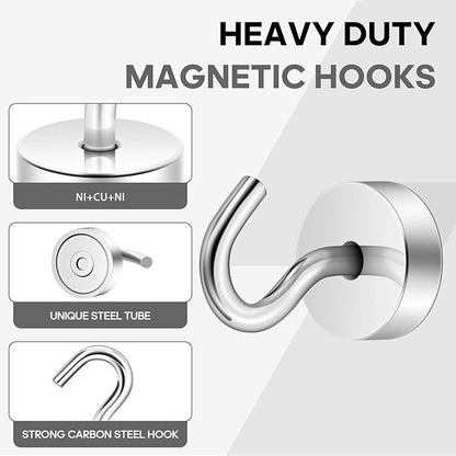 Neosmuk Magnetic Hooks, Cruise Ship Essentials, 30lb+ Heavy Duty Magnetic Hooks for Cruise Cabins, Refrigerator, Grill, Hanging, and Travel | Extra Strong Must-Haves Magnet Hook,Silver,Pack of 10