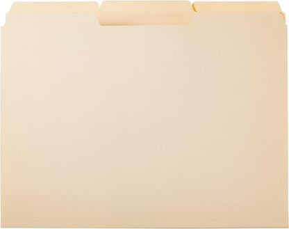 Amazon Basics Sturdy File Folders with Reinforced Tabs for Filing and Organization, 1/3-Cut Tab, Assorted Positions, Letter Size, 8.5x11 inches, Manila, 100-Pack
