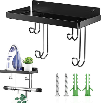 Ironing Board Hanger Wall Mount, Ironing Board Holder with Cord Storage Hooks, Iron Hanger for Wall, Irons Holder for T&V Shaped Iron Board Wall Mount, Irons Storage for Laundry Room