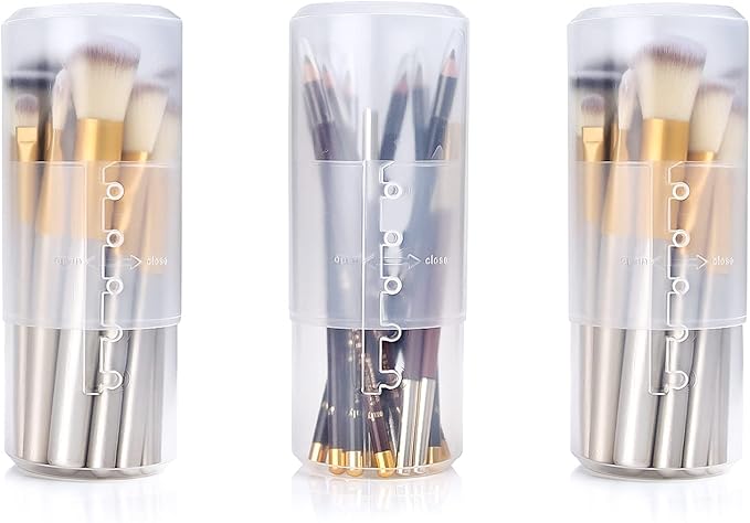 OCHEAL Makeup Brush Holders, 3 Pack of Makeup Brush Organizer Travel Case Retractable Plastic Travel Makeup Brush Holder For Vanity Makeup Artist Brushes Storage Cup