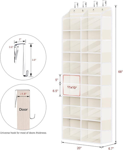 Univivi Over the Door Organizer, 6 Tiers Behind Door Storage with Clear Deep Pockets Hanging Organizer for Closet, Bedroom, Nursery, Bathroom and Sundries (Beige)