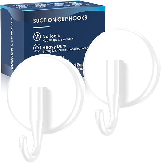 Suction Cup Hooks for Shower, Shower Hooks Mounting on Glass Doors, Tile, Mirrors, Metals,Hook for Hanging Towels, Robe, Loofah, Jackets-White(2 Pack)