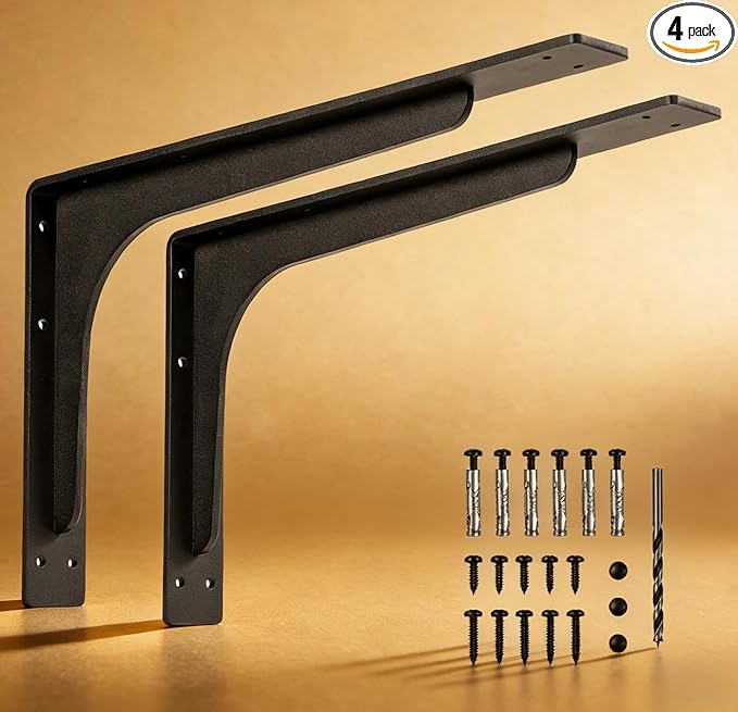 20 inch X 12 inch Shelf Support Bracket Heavy Duty, L Shelf Brackets ,max Load 300lbs, , Metal Brackets for Shelves, Counter Bracket ,Corner Brace,Pack of 2 (20 "x 12 " Supporting Bar)
