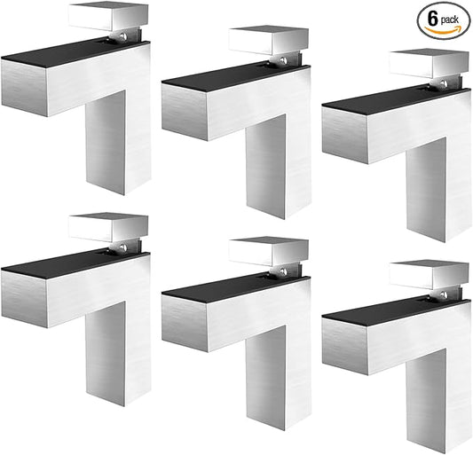 Floating Glass/Wood Shelf Bracket 6 Pcs Adjustable Clamp for 3~28mm Glass & Wooden Shelves, Heavy Duty Zinc Alloy Hardware, Rust Resistant for Bathroom Storage